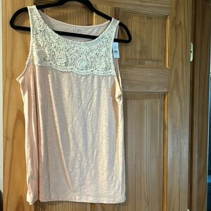 Loft cotton light peach/ blush tank with lace detail.  New with tags.  Size L